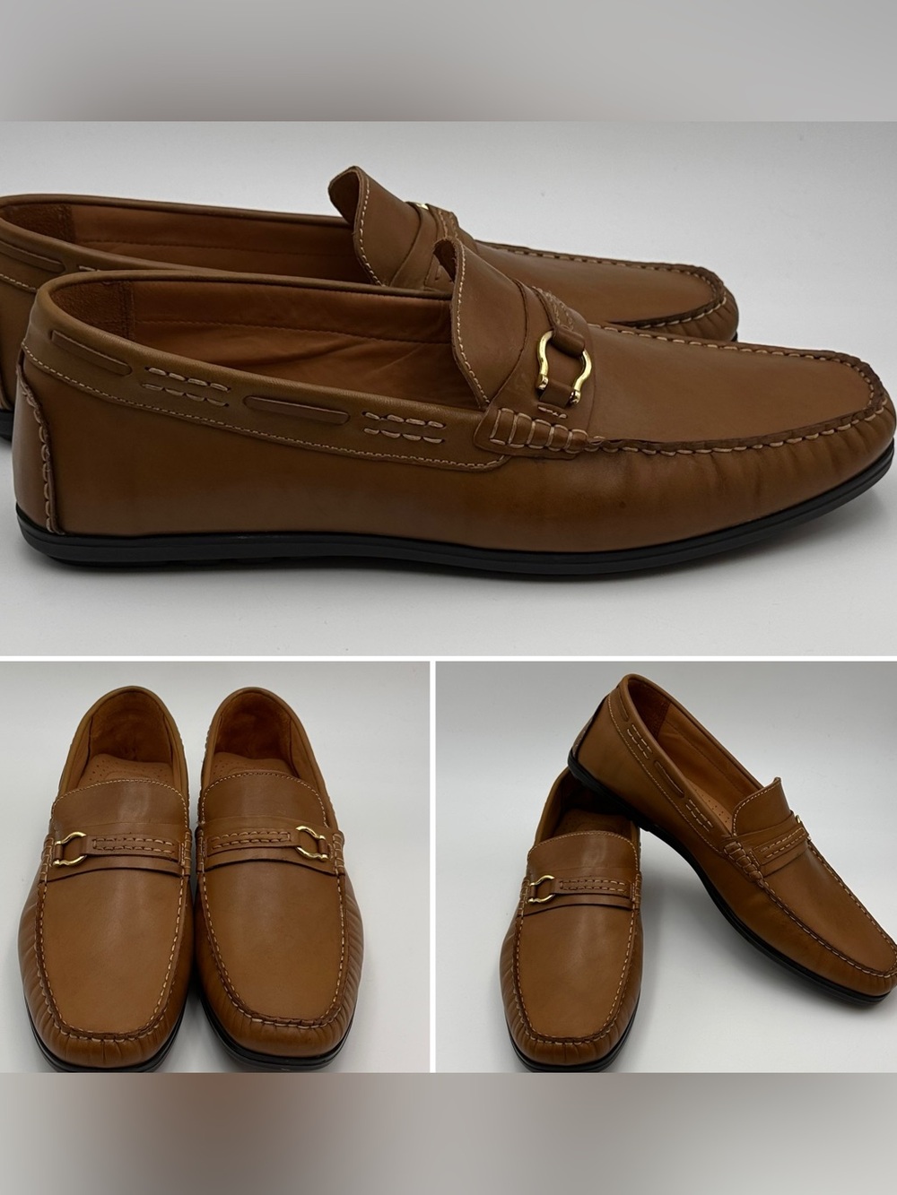 GIORGIO BRUTINI MENS SHOES SZ 13 COGNAC TAN DRIVING LOAFERS LEATHER HORSEBIT MOC
